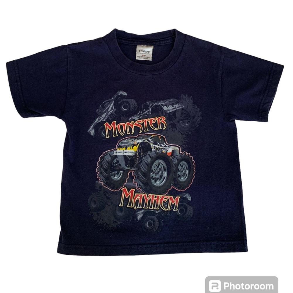 Cygnus T Shirt Monster Mayhem Truck Short Sleeves Dark Navy Blue Boys Size S 4